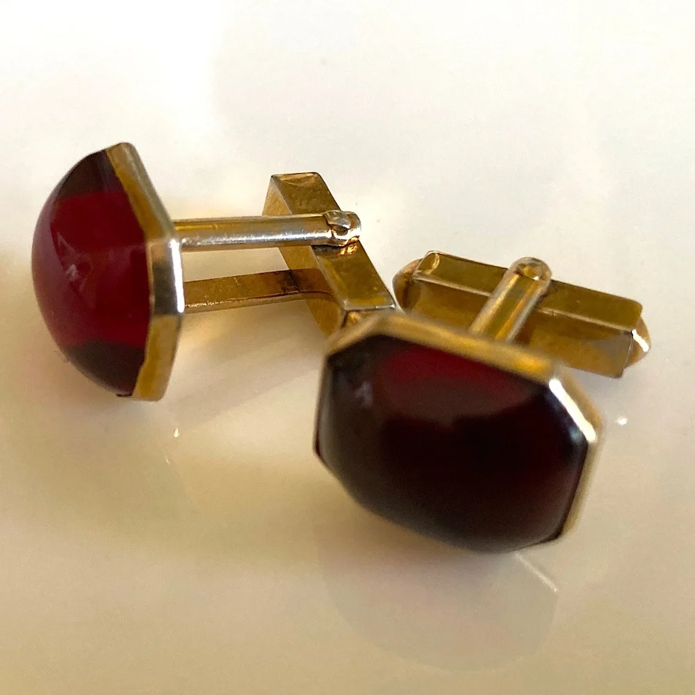 🇺🇸 Vintage Swank Gold/ Red dress cuff links 40s/50s vintage